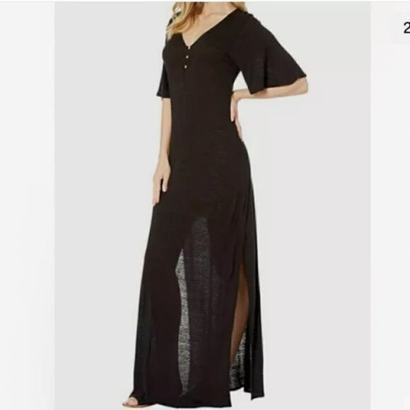 Amuse Society Womens Black V-Neck Padma Short Sleeve Maxi Knit Dress Size XS - Picture 11 of 12